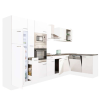 Leziter Yorki 370 sarok konyhablokk fehér korpusz,selyemfényű fehér fronttal