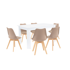 Leziter Zara 6+1 étkező garnitúra bézs-fehér bútor