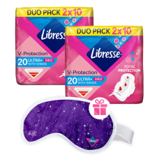 Libresse Ultra+ Deo Fresh normál szárnyas egészségügyi Betét 2x20db + Ajándék Libresse Alvómaszk intim higiénia