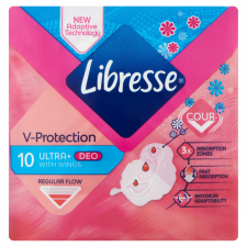  Libresse Ultra+ V-Protection enyhén illatosított egészségügyi betét 10 db intimhigiénia nőknek