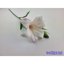  Liliom szálas gumis művirág 47cm - Fehér-Rózsaszín szélű dekorációs kellék
