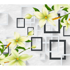  Liliom tapéta fehér és fekete négyzetekkel, 350 x 250 cm tapéta, díszléc és más dekoráció