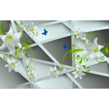  Liliomok és kék pillangók tapéta, 400 x 250 cm tapéta, díszléc és más dekoráció