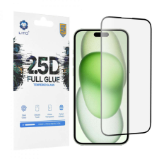 Lito Film iPhone 15 Plus-hoz - Lito 2.5D FullGlue üveg - fekete mobiltelefon kellék