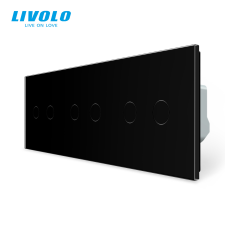 LIVOLO C73714WB LIVOLO hármas érintős redőnykapcsoló, 240V 3A, fekete üvegkeret villanyszerelés