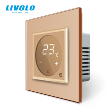 LIVOLO C77TMG LIVOLO érintős hőmérséklet kapcsoló, termosztát, 240V 16A, arany kristályüveg fűtésszabályozás