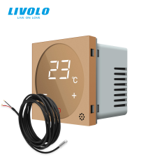 LIVOLO C7STMG LIVOLO érintős hőmérséklet kapcsoló, termosztát, padlóérzékelő szenzorral, 240V 16A, arany fűtésszabályozás