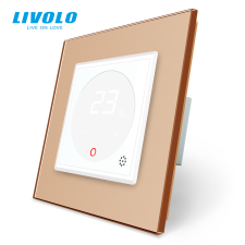 LIVOLO C7TMWG LIVOLO érintős hőmérséklet kapcsoló, termosztát, 250V 16A, fehér-arany kristályüveg fűtésszabályozás