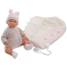 Llorens LLorens - Lala, sírós újszülött baba, kötött ruhában, hálózsákkal, 42 cm barbie baba