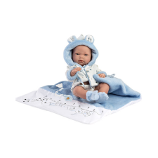 Llorens : Nico 40cm-es újszülött fiú baba kék pelenkázóval, cumival és 4db különböző ruhával baba