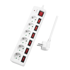 LogiLink Elosztó 6-os 7 kapcsolóval, 6x CEE 7/3, fehér hosszabbító, elosztó