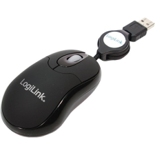 LogiLink - Mini USB optikai notebook egér visszahúzható kábellel - FEKETE (ID0016) egér