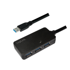 LogiLink USB 3.0 aktív átjátszó kábel 4-port elosztóval, 10m kábel és adapter