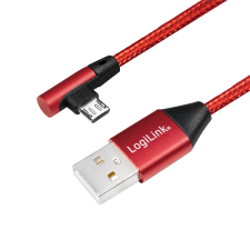 LogiLink USB apa - MicroUSB 90° apa Adat- és töltőkábel 1m - Piros kábel és adapter