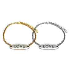  Love felirat bilétás rozsdamentes acél páros karkötő, ezüst-arany színű karkötő