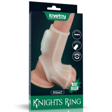 Lovetoy Vibrating Silk Knights Ring With Scrotum Sleeve (White) II - vízálló, vibrációs péniszgyűrű (fehér) péniszgyűrű