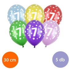 Lufi, évszámos (7), metál, 5 db/cs/vegyes színekben party kellék