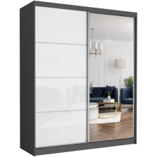  LUNA V. Gardróbszekrény, fehér üveggel 183x218x60 - antracit bútor