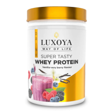 Luxoya Super Tasty Whey Protein Vanília-erdei gyümölcs ízű 450g vitamin és táplálékkiegészítő