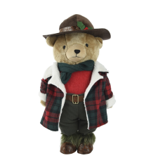  Maci figura kabátban textil M60cm dekorációs kellék