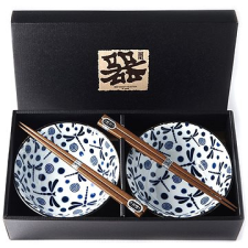 MADE IN JAPAN Készült Japánban Kék szitakötő tál készlet pálcika 500 ml 2 db konyhai eszköz
