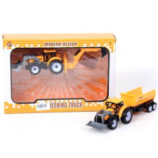 Magic Toys Dupla traktor sárga színben teherszállító utánfutóval autópálya és játékautó