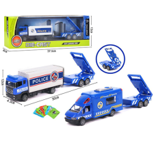 Magic Toys Fém rendőrautó modell vontatmánnyal és járműves kártyákkal 30cm háromféle változatban autópálya és játékautó