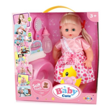Magic Toys Hajas baba rózsaszín ruhában kiegészítőkkel 35cm-es baba
