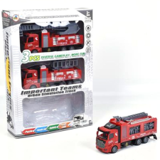 Magic Toys Hátrahúzós tűzoltósági teherautó szett 3db-os autópálya és játékautó