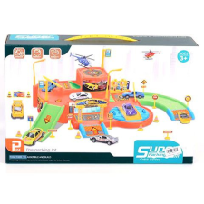 Magic Toys parkolóház helikopterrel és két kisautóval (mkl060530) autópálya és játékautó