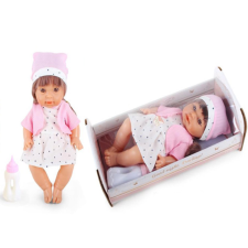 Magic Toys Pisilő baba csillagos ruhában hanggal és kisággyal 30cm baba