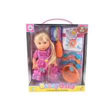 Magic Toys Szőkehajú baba étkészlettel, kiegészítőkkel és hanggal baba