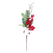 MagicHome karácsonyi ág, bogyókkal és pamuttal, 34 cm karácsonyi dekoráció
