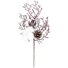  MagicHome karácsonyi ág, pamuttal és tobozzal, piros, 30 cm karácsonyi dekoráció