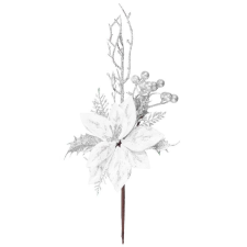 MagicHome karácsonyi ág, virággal, ezüst, 27 cm karácsonyi dekoráció