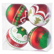 MagicHome karácsonyi gömbok, 4 db, piros-zöld, díszítéssel, karácsonyfára, 10 cm karácsonyfadísz