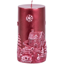  MagicHome karácsonyi gyertya, 7 x 12,5 cm, piros, tájképpel gyertya