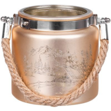  MagicHome karácsonyi gyertyatartó,10 x 10 cm, arany, tájképpel, zsinórral karácsonyi dekoráció