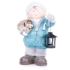  MagicHome karácsonyi szobor, Fiú lámpással és sündisznóval, kerámia, 23 x 20 x 39,5 cm