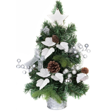  MagicHome műfenyő, díszített, ezüst, levelekkel, 40 cm műfenyő