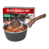 MagicHome Nyeles lábas, MagicHome Black Marble Line, 16 cm, 1,3 l, fekete, márvány, üvegfedővel, tapadásmentes, indukciós, ergonomikus fa hatású nyél