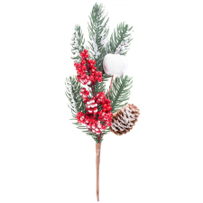 MagicHome Vetvička MagicHome Vianoce, so šiškou a bobuľami, zasnežená, 31 cm karácsonyi dekoráció