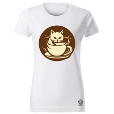 Magnolion Macska és kávé v5 női póló - 19 szín, XS-2XL