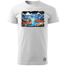 Magnolion Pointillizmus Hold a hegyek felett férfi póló - 19 szín, S-3XL férfi póló