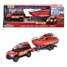 Majorette Land Rover tűzoltóautó hajóval autópálya és játékautó
