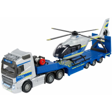 Majorette Volvo rendőrségi kamion helikopter szállító pótkocsival fény és hanghatással autópálya és játékautó