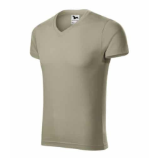Malfini 146 Malfini Slim Fit V Nyakú férfi póló világos khaki