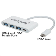MANHATTAN Type-C ->  3db USB 3.0 + 1 db USB Type-C, Power Delivery fehér (163552) (163552) hub és switch
