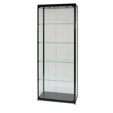 Manutan üvegezett termékbemutató vitrin, 200 x 80 x 40 cm, fekete bútor