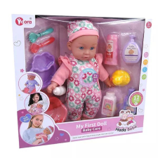 Manyuk Toys Interaktív játékbaba overálban, kiegészítőkkel - 35 cm baba
